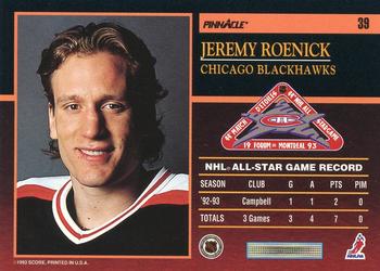 1993-94 Score Canadian - Pinnacle All-Stars Canadian #39 Jeremy Roenick Back