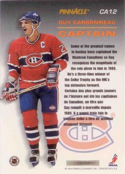 1993-94 Pinnacle Canadian - Captains #CA12 Guy Carbonneau Back