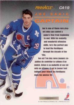 1993-94 Pinnacle Canadian - Captains #CA19 Joe Sakic Back