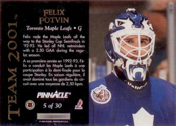1993-94 Pinnacle Canadian - Team 2001 #5 Felix Potvin Back