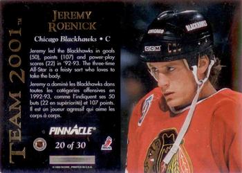 1993-94 Pinnacle Canadian - Team 2001 #20 Jeremy Roenick Back