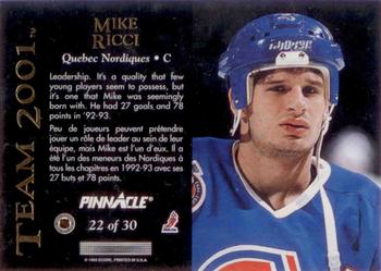 1993-94 Pinnacle Canadian - Team 2001 #22 Mike Ricci Back