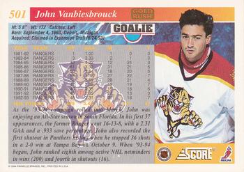 1993-94 Score - Gold Rush #501 John Vanbiesbrouck Back