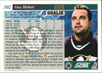 1993-94 Score - Gold Rush #502 Guy Hebert Back