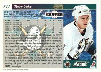 1993-94 Score - Gold Rush #511 Terry Yake Back