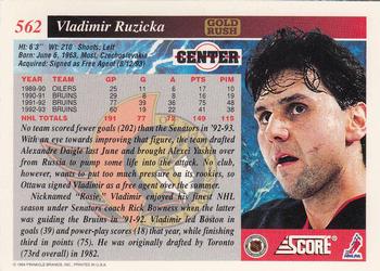 1993-94 Score - Gold Rush #562 Vladimir Ruzicka Back