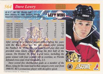 1993-94 Score - Gold Rush #564 Dave Lowry Back