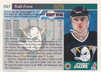 1993-94 Score - Gold Rush #565 Todd Ewen Back
