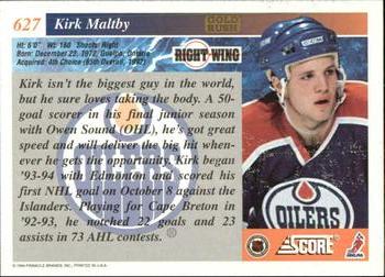 1993-94 Score - Gold Rush #627 Kirk Maltby Back