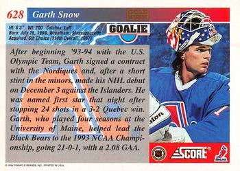 1993-94 Score - Gold Rush #628 Garth Snow Back