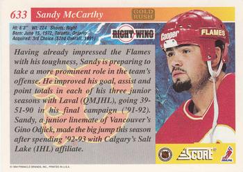 1993-94 Score - Gold Rush #633 Sandy McCarthy Back