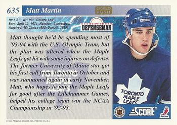 1993-94 Score - Gold Rush #635 Matt Martin Back
