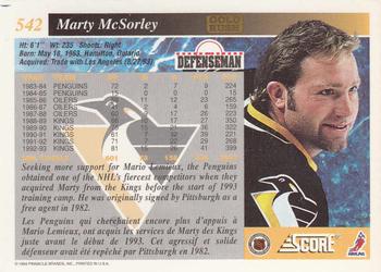 1993-94 Score Canadian - Gold Rush #542 Marty McSorley Back