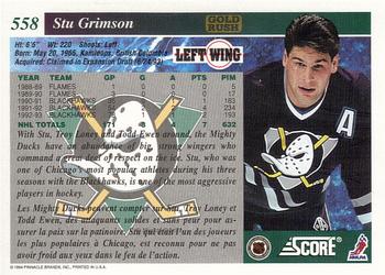 1993-94 Score Canadian - Gold Rush #558 Stu Grimson Back