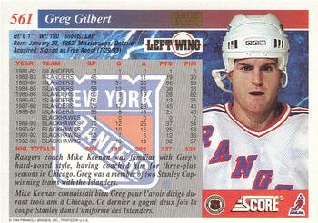 1993-94 Score Canadian - Gold Rush #561 Greg Gilbert Back