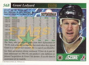 1993-94 Score Canadian - Gold Rush #568 Grant Ledyard Back