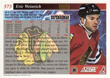 1993-94 Score Canadian - Gold Rush #573 Eric Weinrich Back
