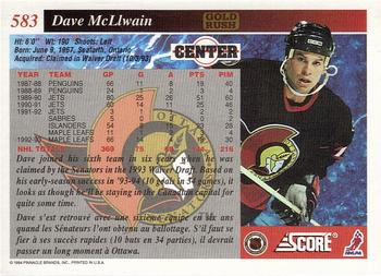 1993-94 Score Canadian - Gold Rush #583 Dave McLlwain Back