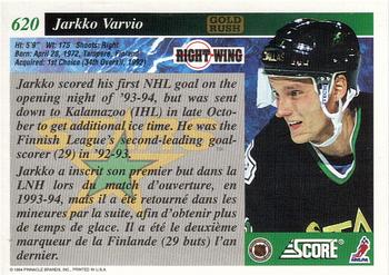 1993-94 Score Canadian - Gold Rush #620 Jarkko Varvio Back