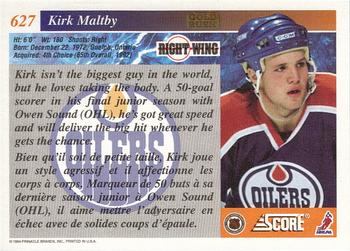 1993-94 Score Canadian - Gold Rush #627 Kirk Maltby Back