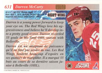 1993-94 Score Canadian - Gold Rush #631 Darren McCarty Back