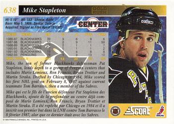 1993-94 Score Canadian - Gold Rush #638 Mike Stapleton Back