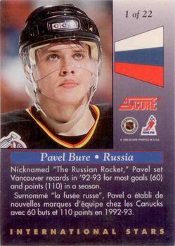 1993-94 Score Canadian - International Stars #1 Pavel Bure Back