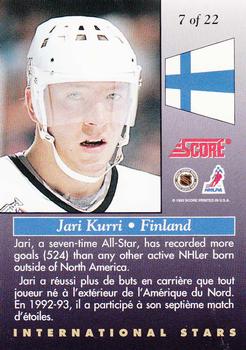 1993-94 Score Canadian - International Stars #7 Jari Kurri Back
