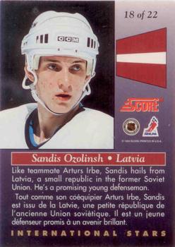 1993-94 Score Canadian - International Stars #18 Sandis Ozolinsh Back