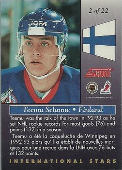 1993-94 Score Canadian - International Stars #2 Teemu Selanne Back