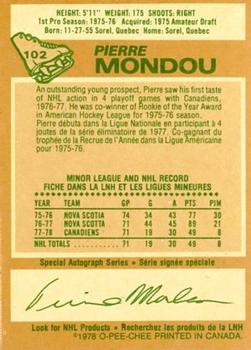 1978-79 O-Pee-Chee #102 Pierre Mondou Back