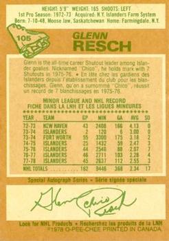 1978-79 O-Pee-Chee #105 Glenn Resch Back