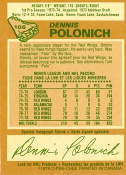 1978-79 O-Pee-Chee #106 Dennis Polonich Back