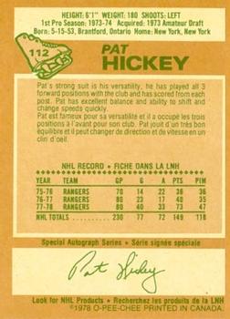 1978-79 O-Pee-Chee #112 Pat Hickey Back