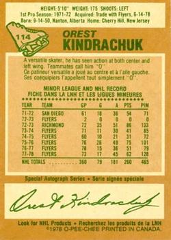 1978-79 O-Pee-Chee #114 Orest Kindrachuk Back