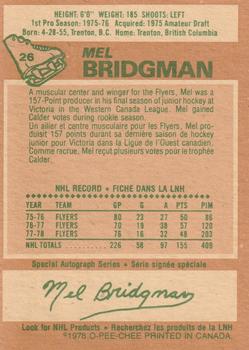 1978-79 O-Pee-Chee #26 Mel Bridgman Back