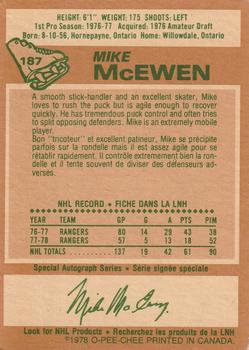 1978-79 O-Pee-Chee #187 Mike McEwen Back