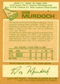 1978-79 O-Pee-Chee #11 Don Murdoch Back