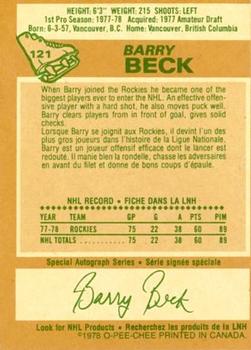 1978-79 O-Pee-Chee #121 Barry Beck Back