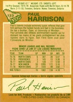1978-79 O-Pee-Chee #123 Paul Harrison Back