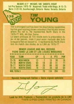 1978-79 O-Pee-Chee #138 Tim Young Back