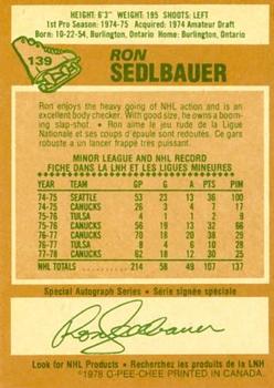 1978-79 O-Pee-Chee #139 Ron Sedlbauer Back