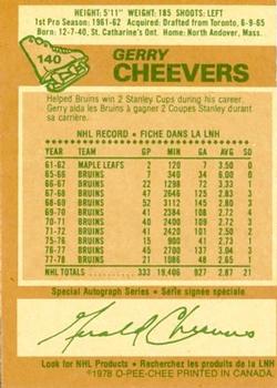 1978-79 O-Pee-Chee #140 Gerry Cheevers Back