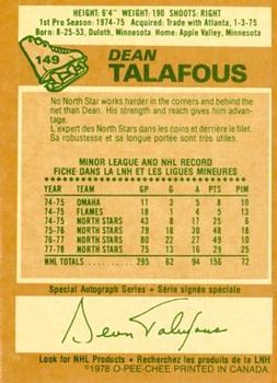 1978-79 O-Pee-Chee #149 Dean Talafous Back