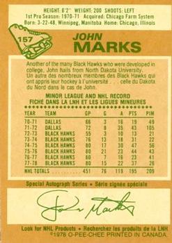 1978-79 O-Pee-Chee #157 John Marks Back