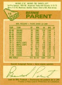 1978-79 O-Pee-Chee #15 Bernie Parent Back