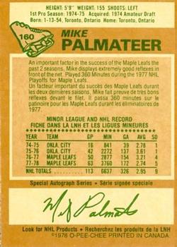 1978-79 O-Pee-Chee #160 Mike Palmateer Back