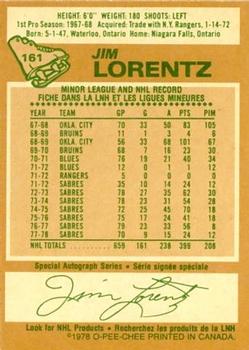 1978-79 O-Pee-Chee #161 Jim Lorentz Back
