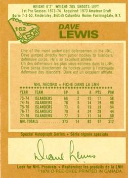 1978-79 O-Pee-Chee #162 Dave Lewis Back