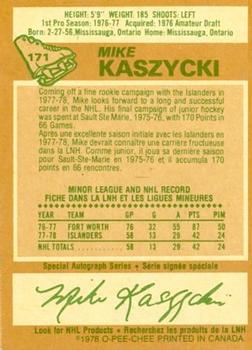 1978-79 O-Pee-Chee #171 Mike Kaszycki Back